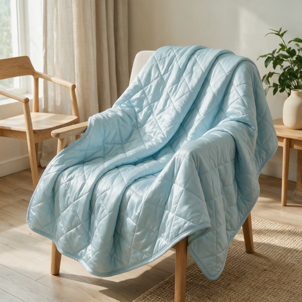 sleepbettr. Eisdecke über Holzstuhl, cozy Ecke